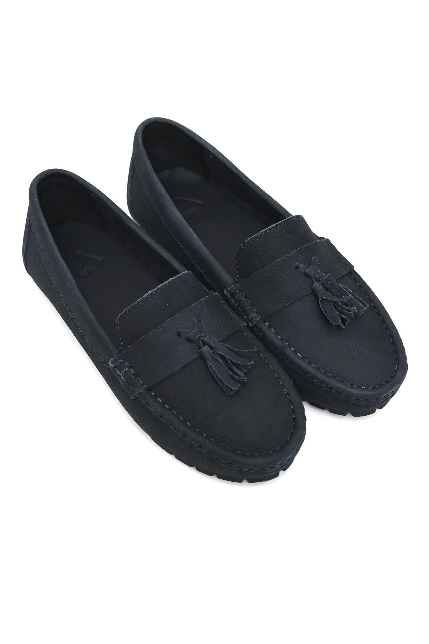 LEATHER TASSELED SLIP-ON LOAFERS-NAVY