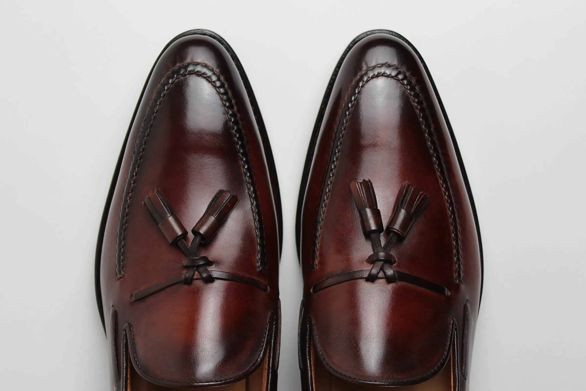 LEONARDO • Custom Fitted Bespoke Tassel Loafers • BURGUNDY