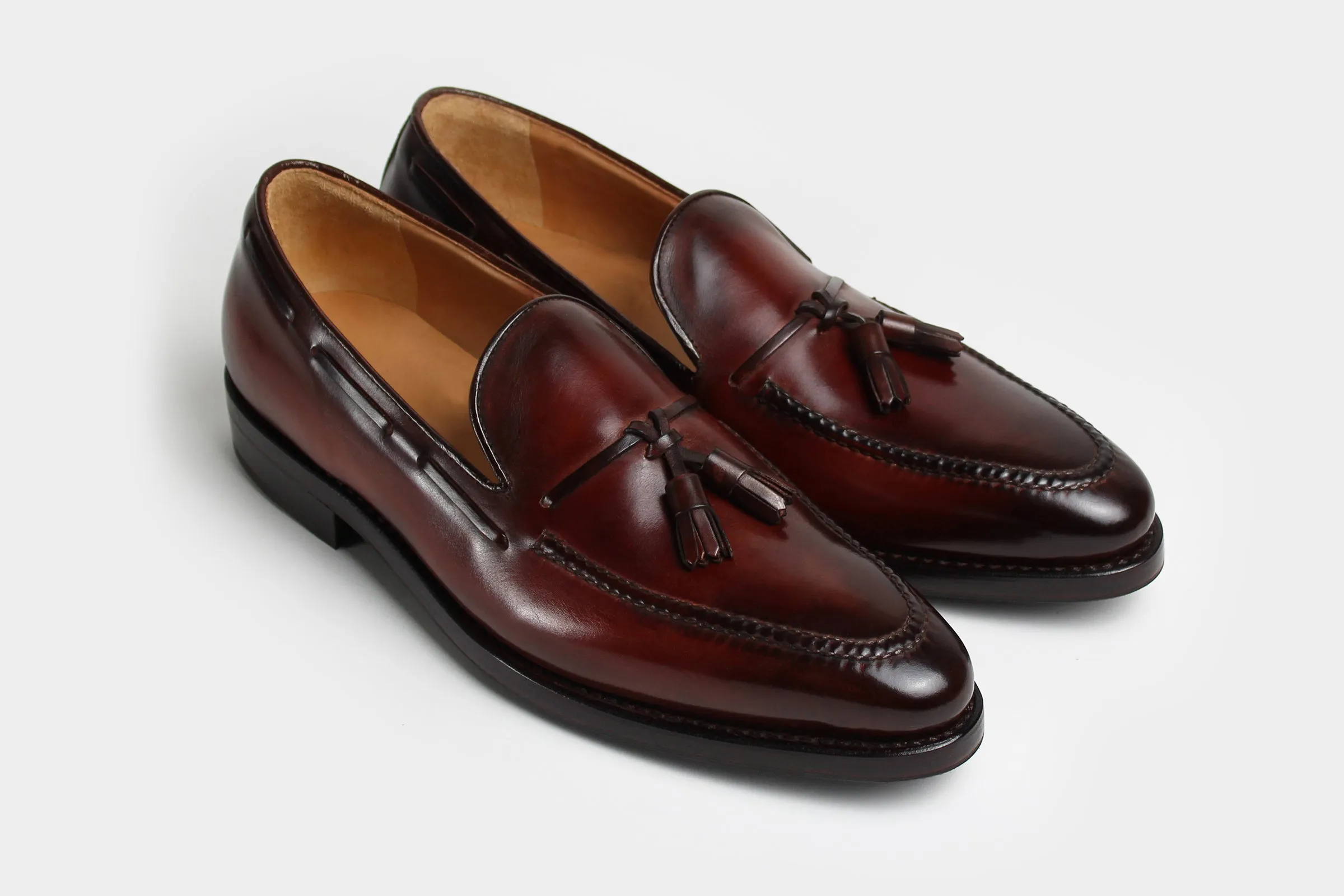 LEONARDO • Custom Fitted Bespoke Tassel Loafers • BURGUNDY