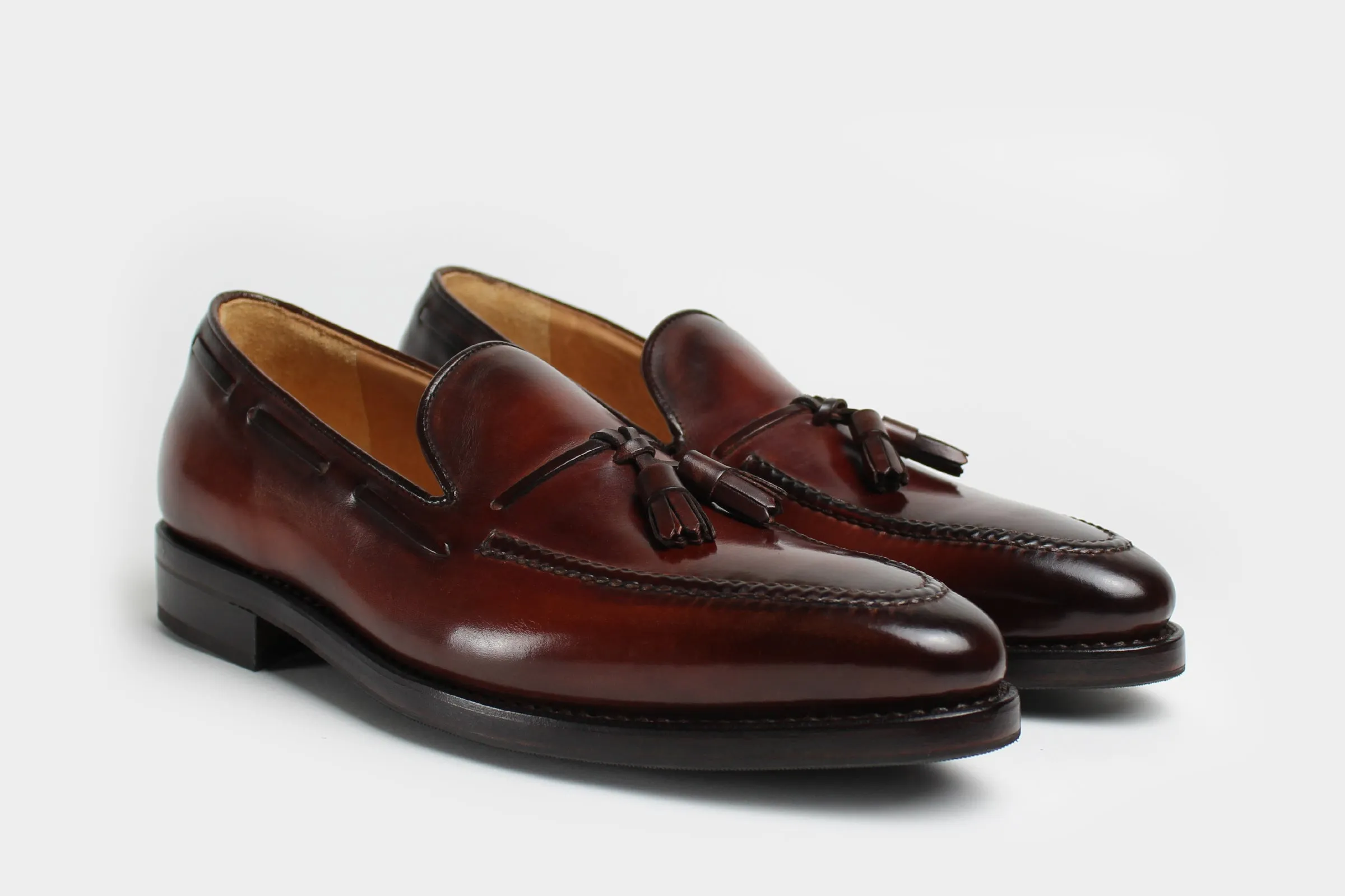 LEONARDO • Custom Fitted Bespoke Tassel Loafers • BURGUNDY