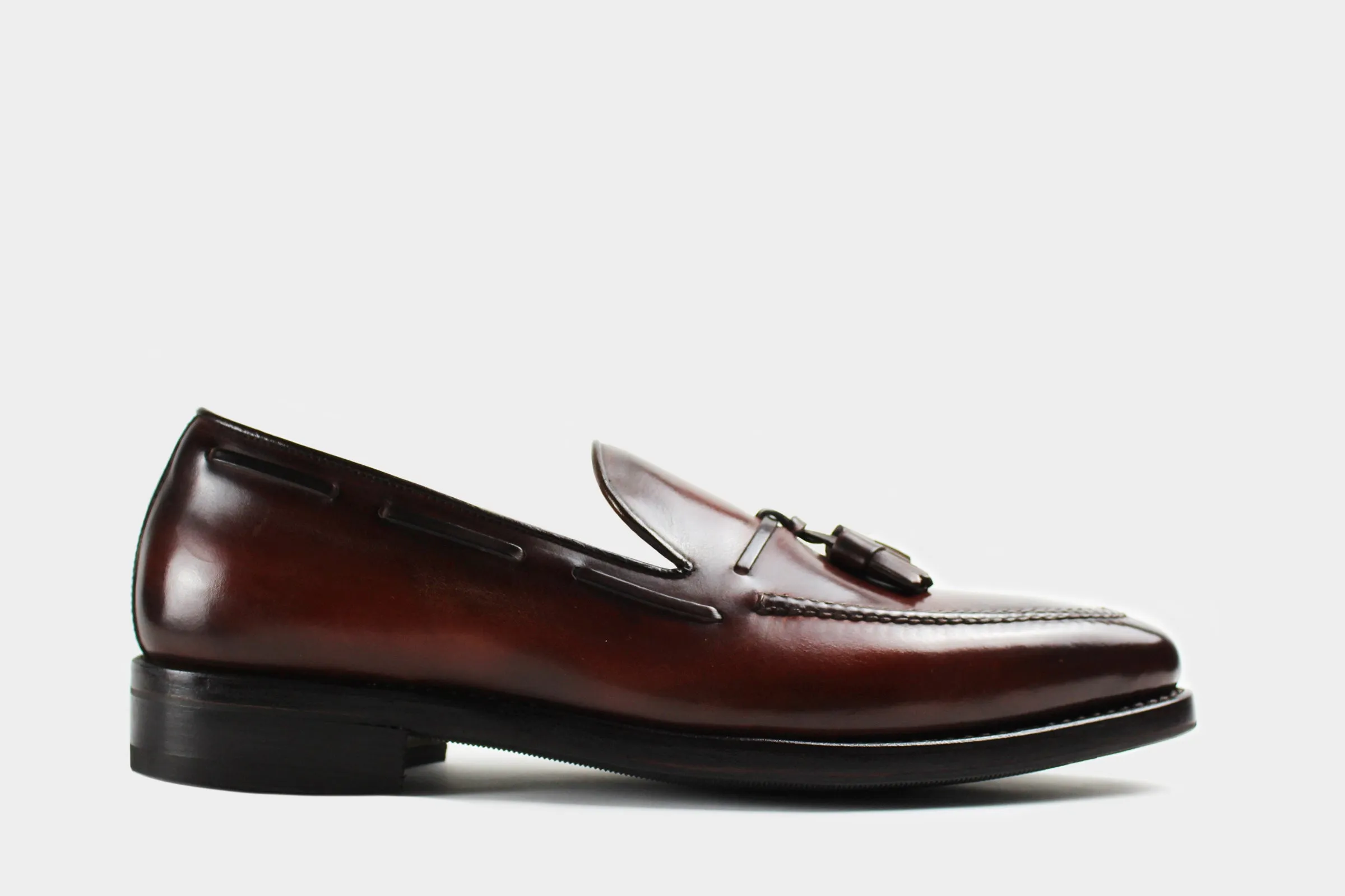 LEONARDO • Custom Fitted Bespoke Tassel Loafers • BURGUNDY