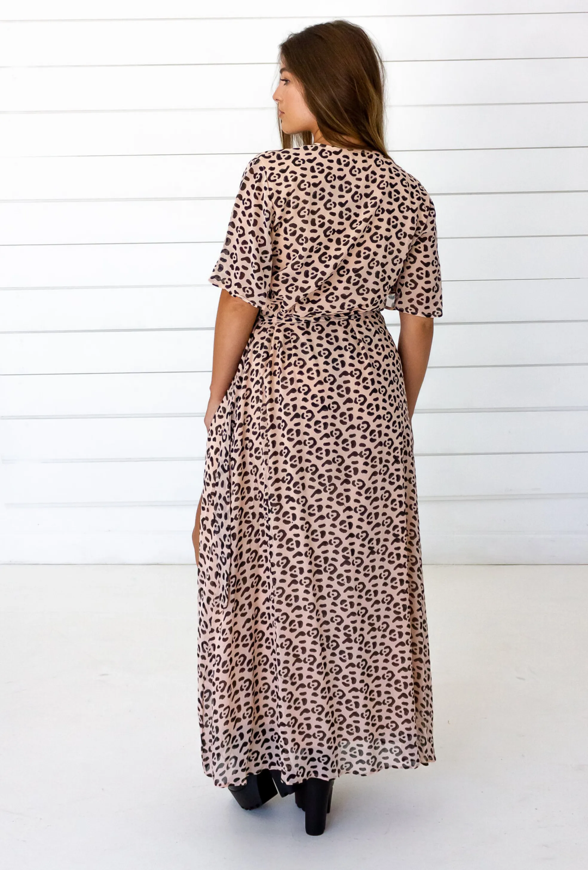 Leopard Maxi Wrap Dress in Blush   Black