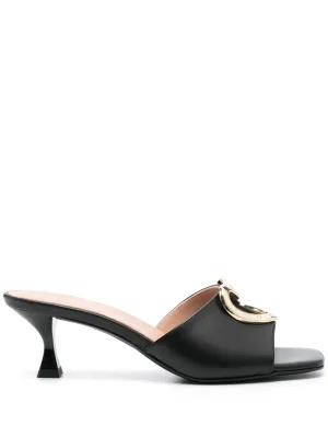 Logo Plaque Leather Mules - Black