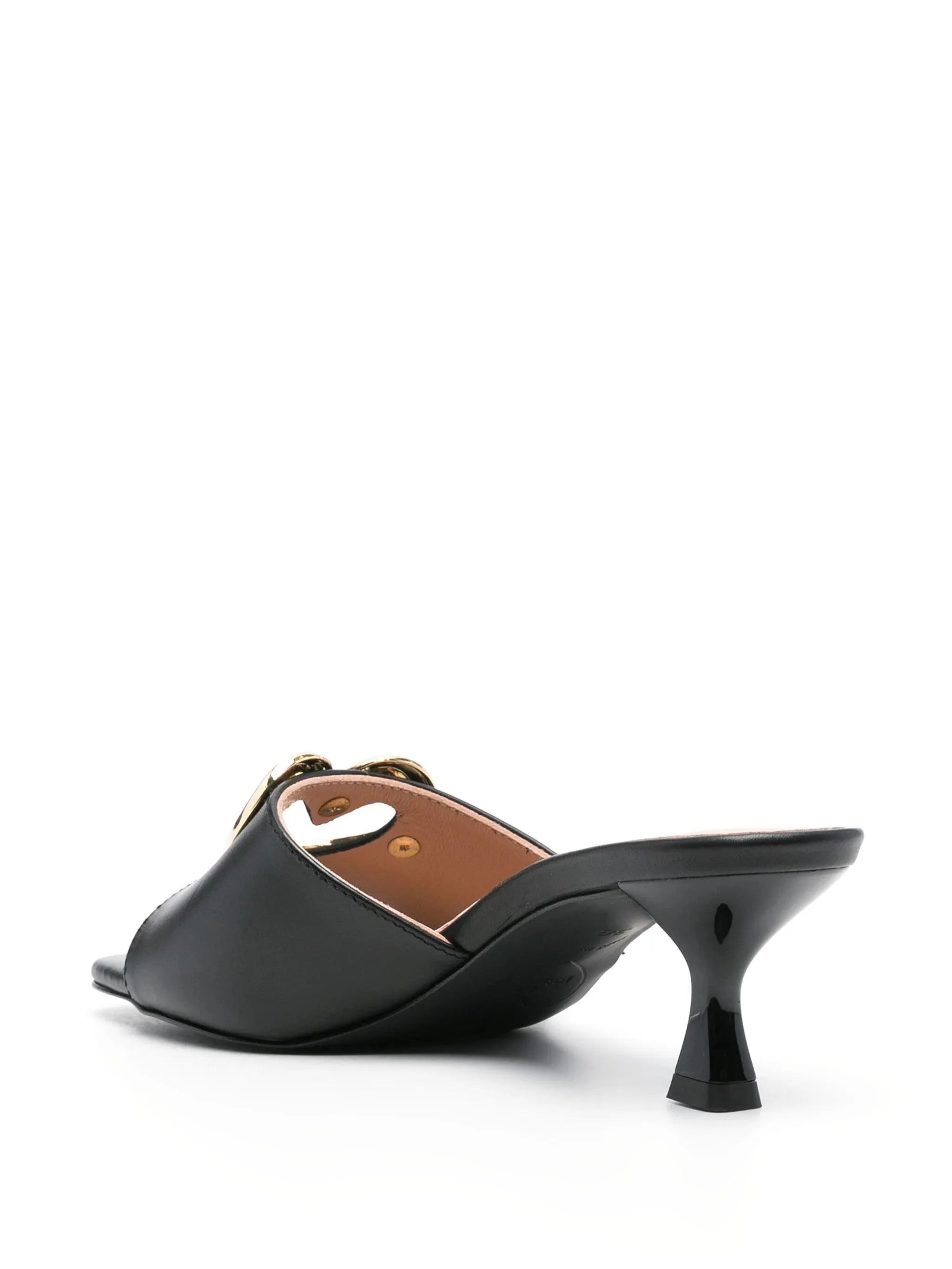 Logo Plaque Leather Mules - Black