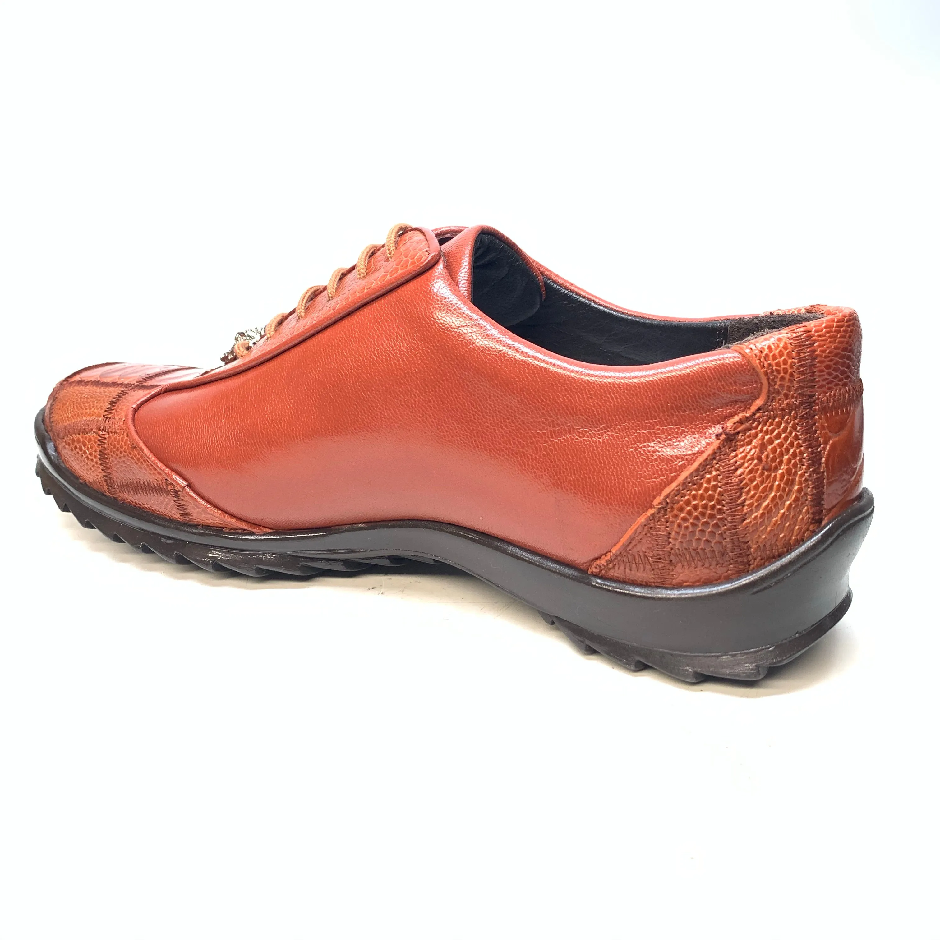 Los Altos Cognac Ostrich Leg Lace Up Sneakers