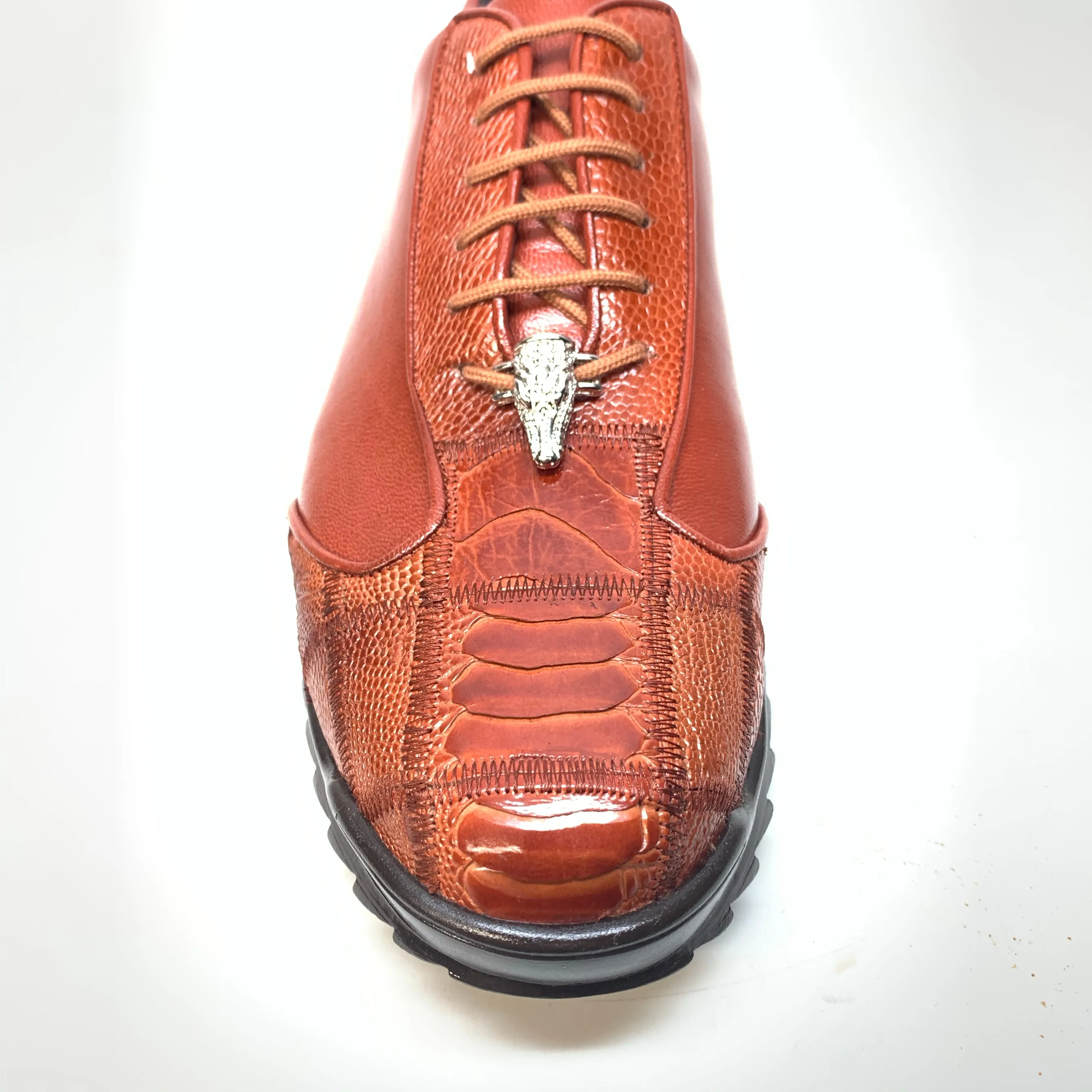 Los Altos Cognac Ostrich Leg Lace Up Sneakers