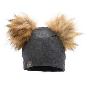 Lox Lion Double Pom Pom Bamboo Beanie - Grey (XS, 0-3 Months)