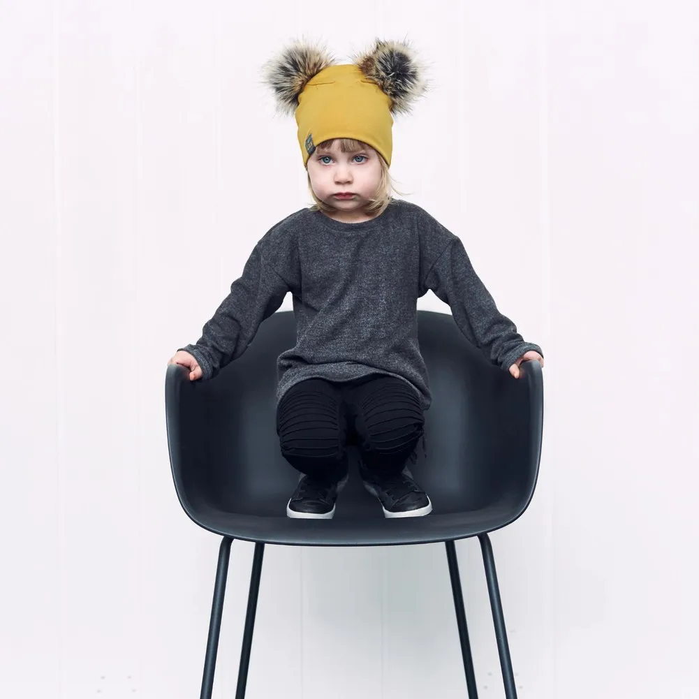 Lox Lion Double Pom Pom Bamboo Beanie - Mustard (XS, 0-3 Months)