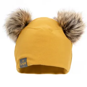 Lox Lion Double Pom Pom Bamboo Beanie - Mustard (XS, 0-3 Months)