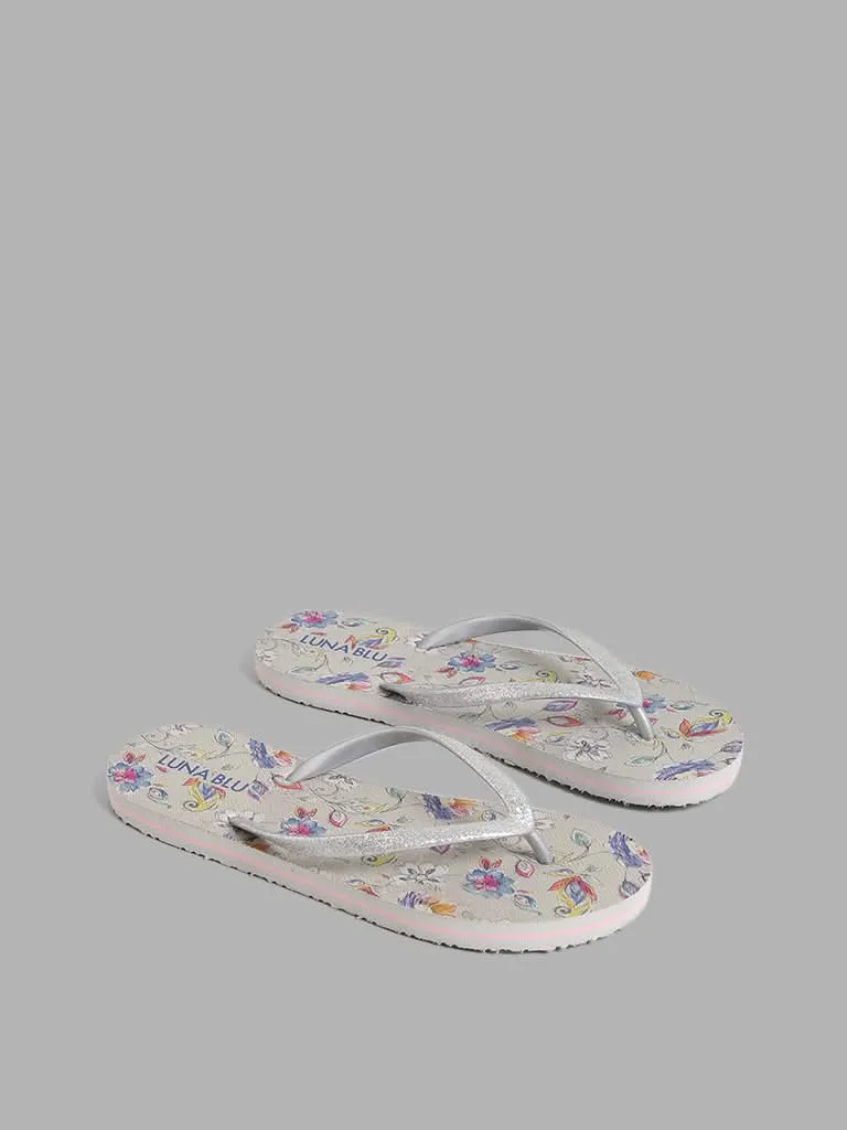 LUNA BLU Grey Floral Flip Flop