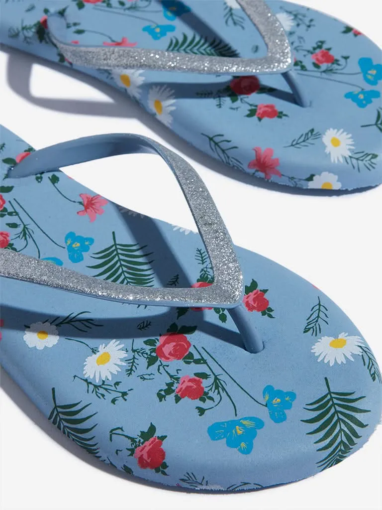 LUNA BLU Light Blue Floral Design Flip-Flop