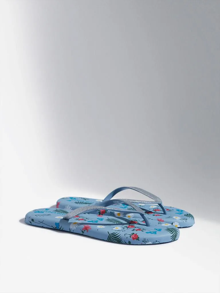 LUNA BLU Light Blue Floral Design Flip-Flop