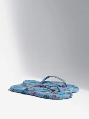 LUNA BLU Light Blue Floral Design Flip-Flop