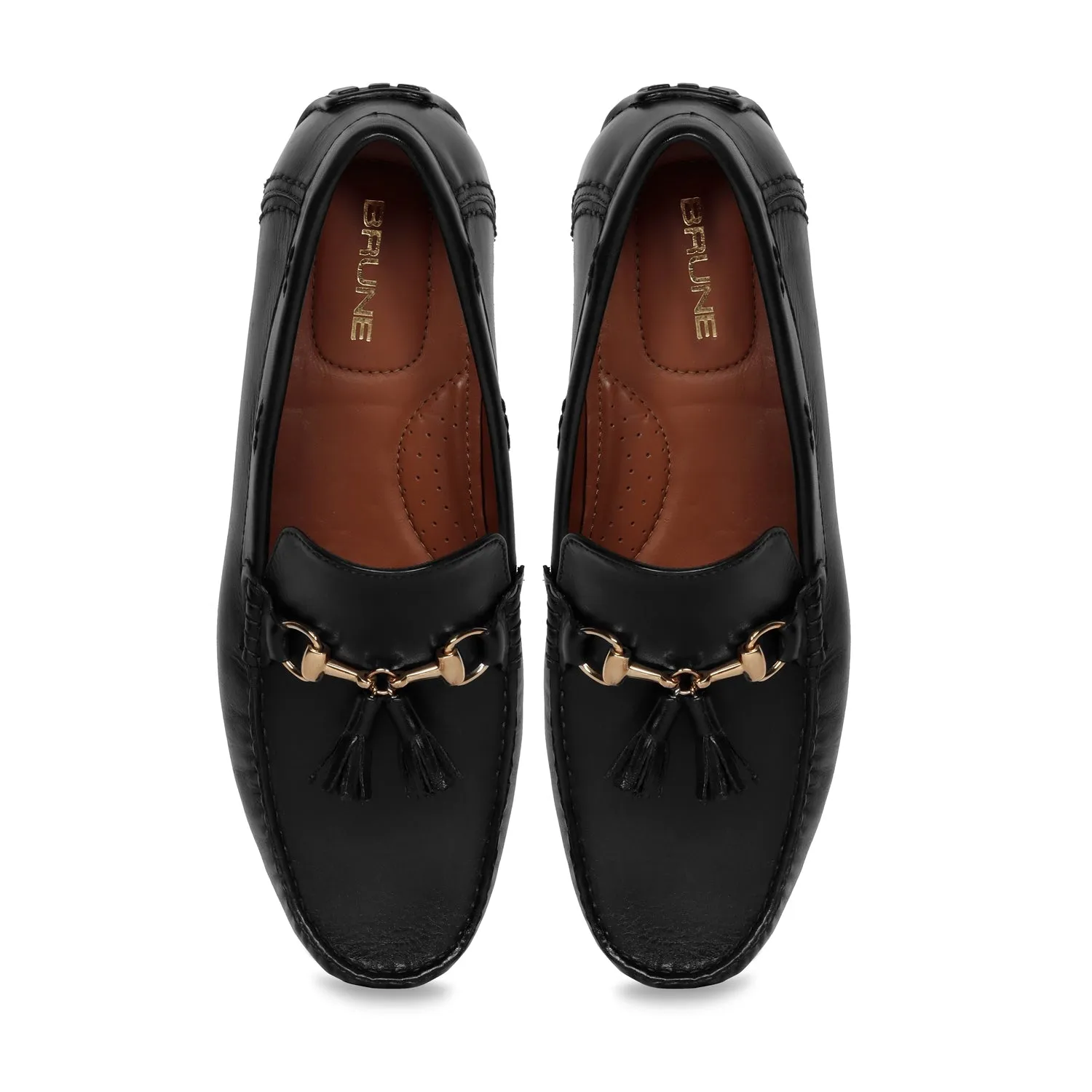 Luxurious Black Tassel Leather Loafers Shoe with Horse-bit Buckle