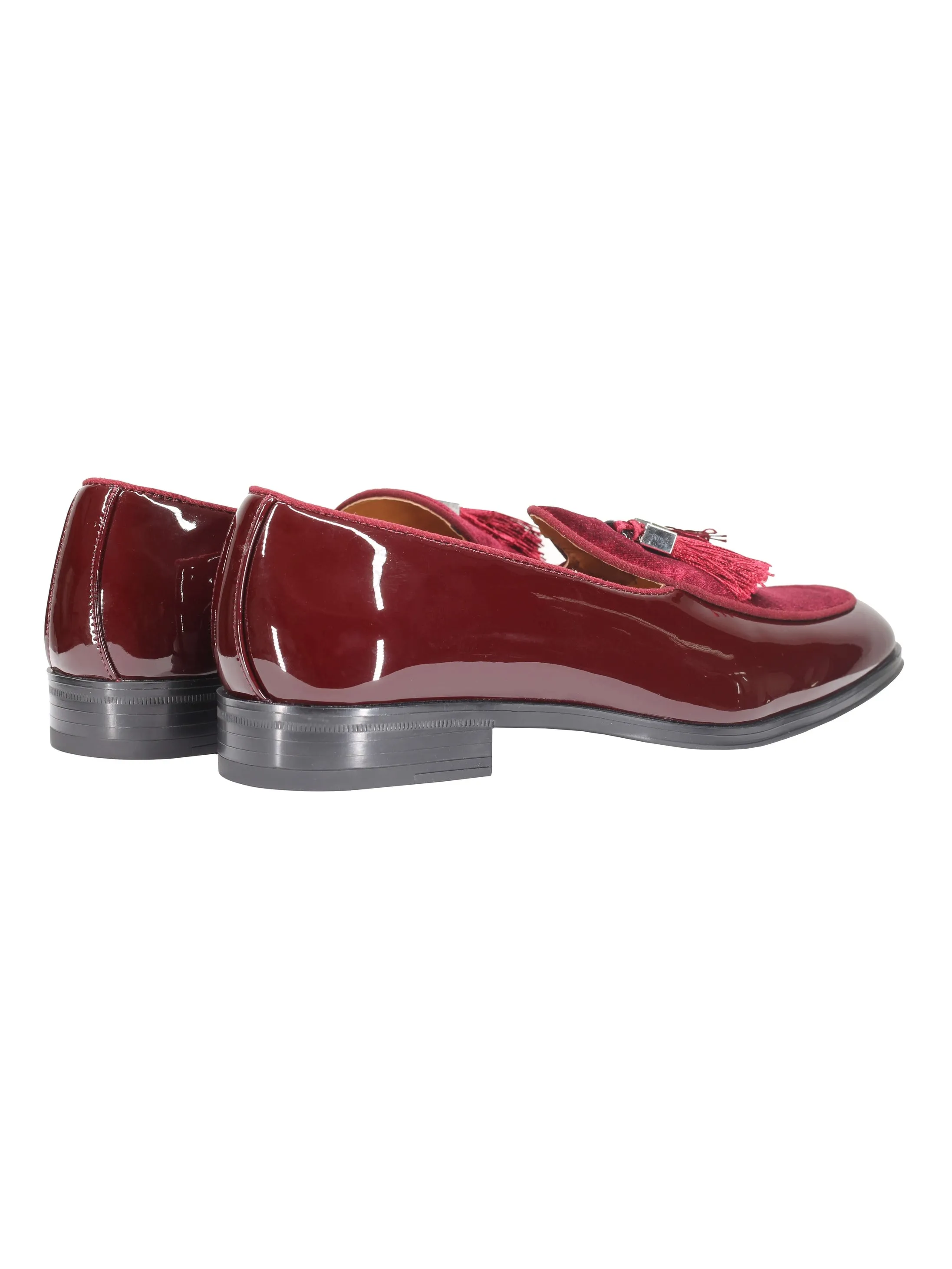 MAROON SHINY FAUX LEATHER TASSEL LOAFERS