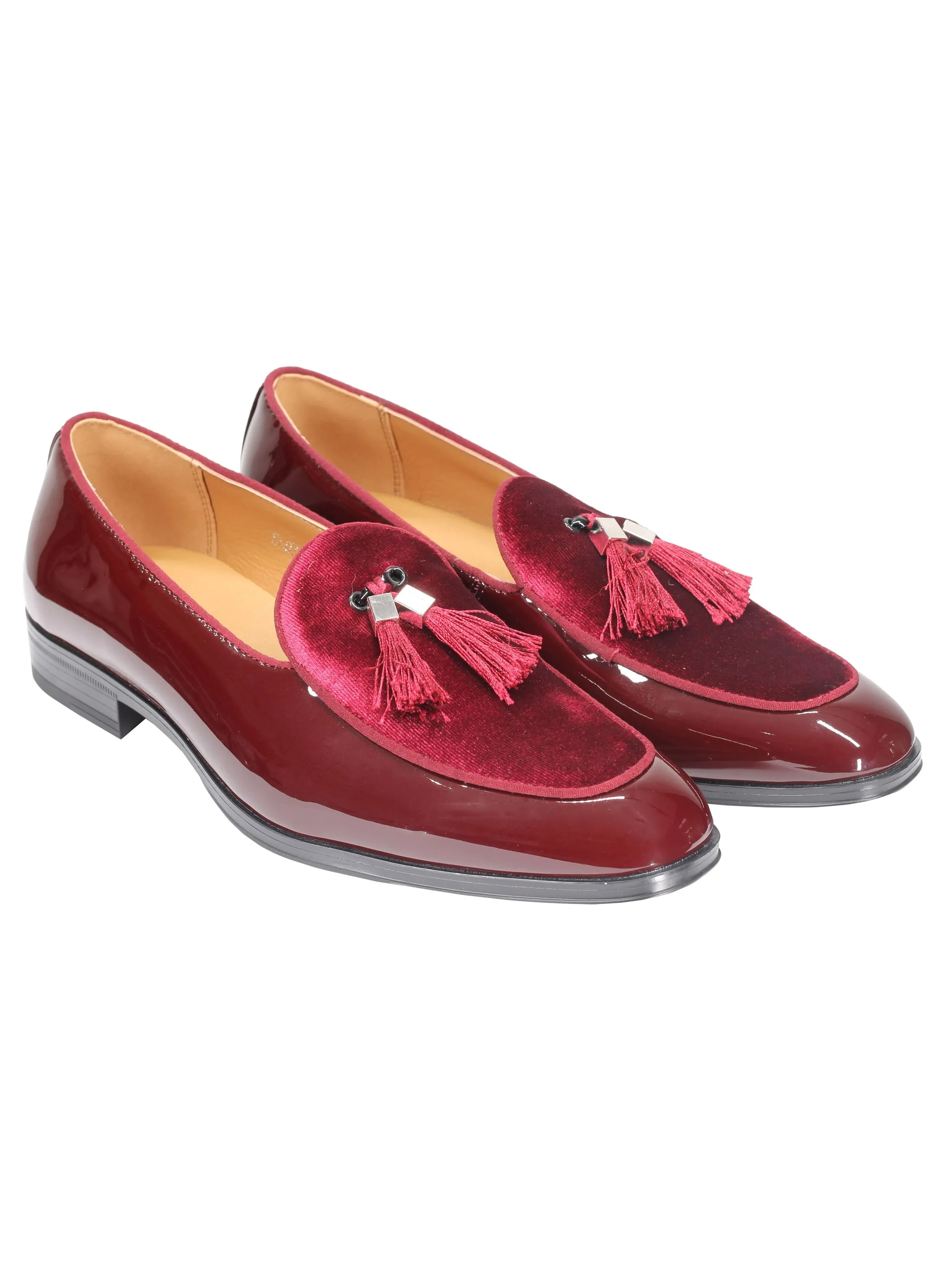 MAROON SHINY FAUX LEATHER TASSEL LOAFERS