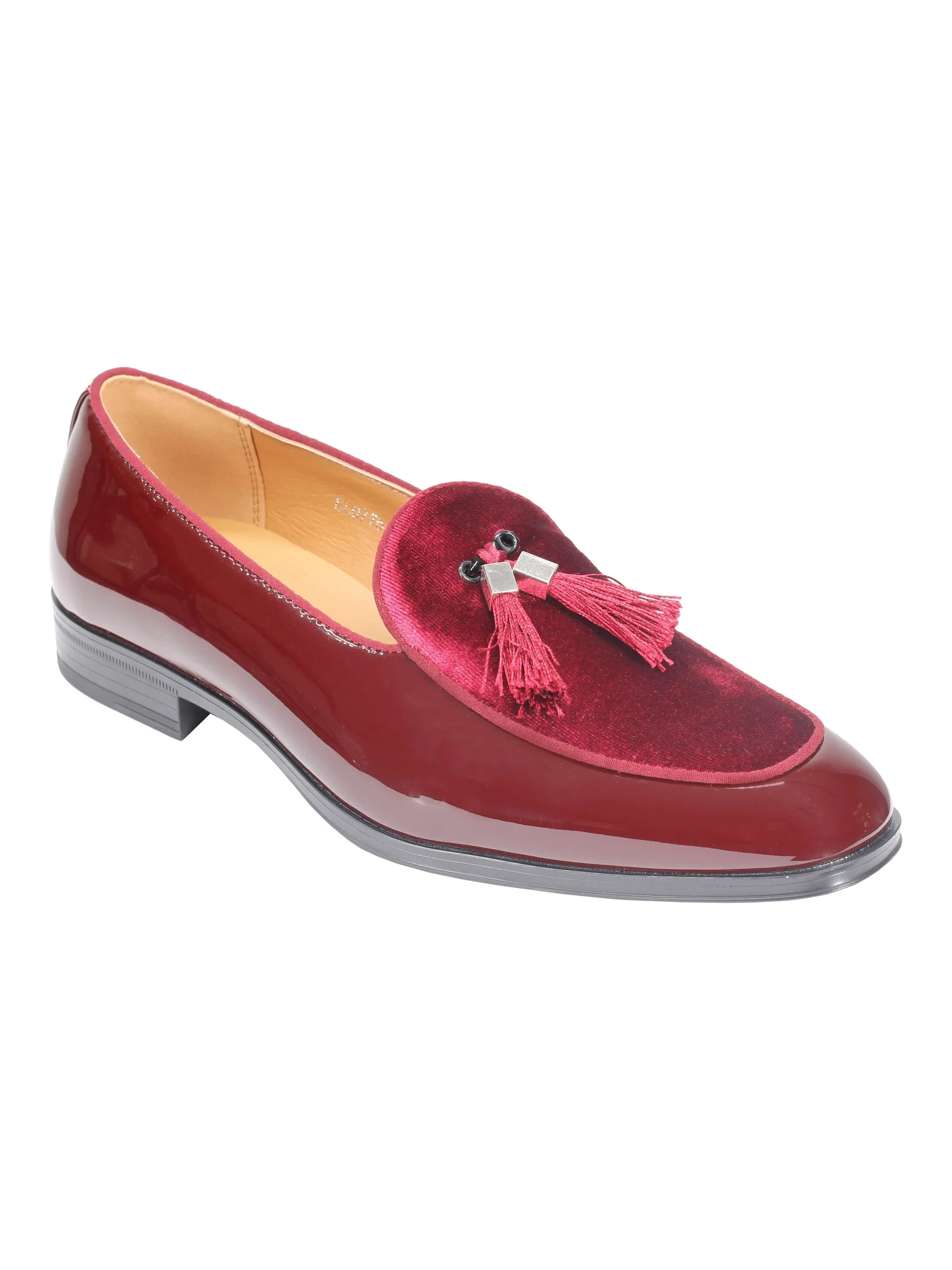 MAROON SHINY FAUX LEATHER TASSEL LOAFERS