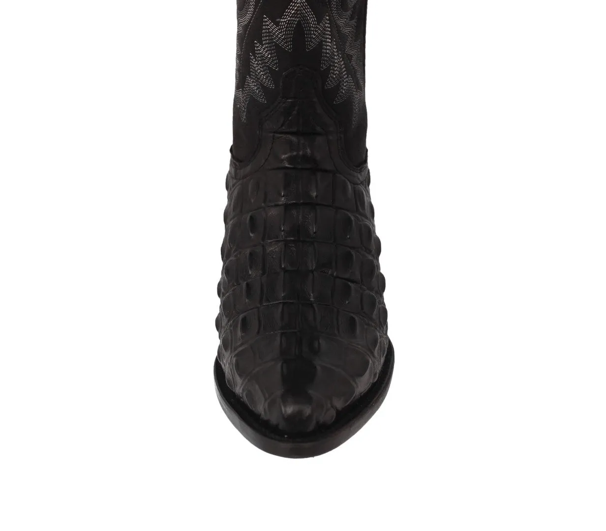 Mens Black Leather Cowboy Boots Alligator Back Print - J Toe