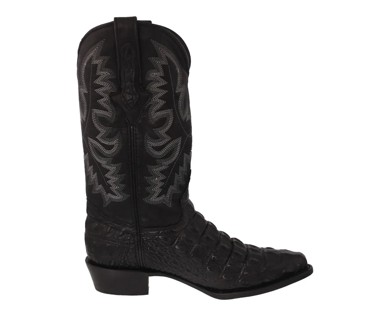 Mens Black Leather Cowboy Boots Alligator Back Print - J Toe