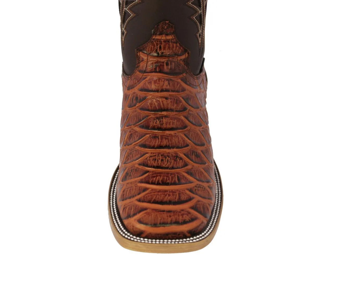 Mens Cognac Cowboy Boots Anaconda Print Leather - Square Toe