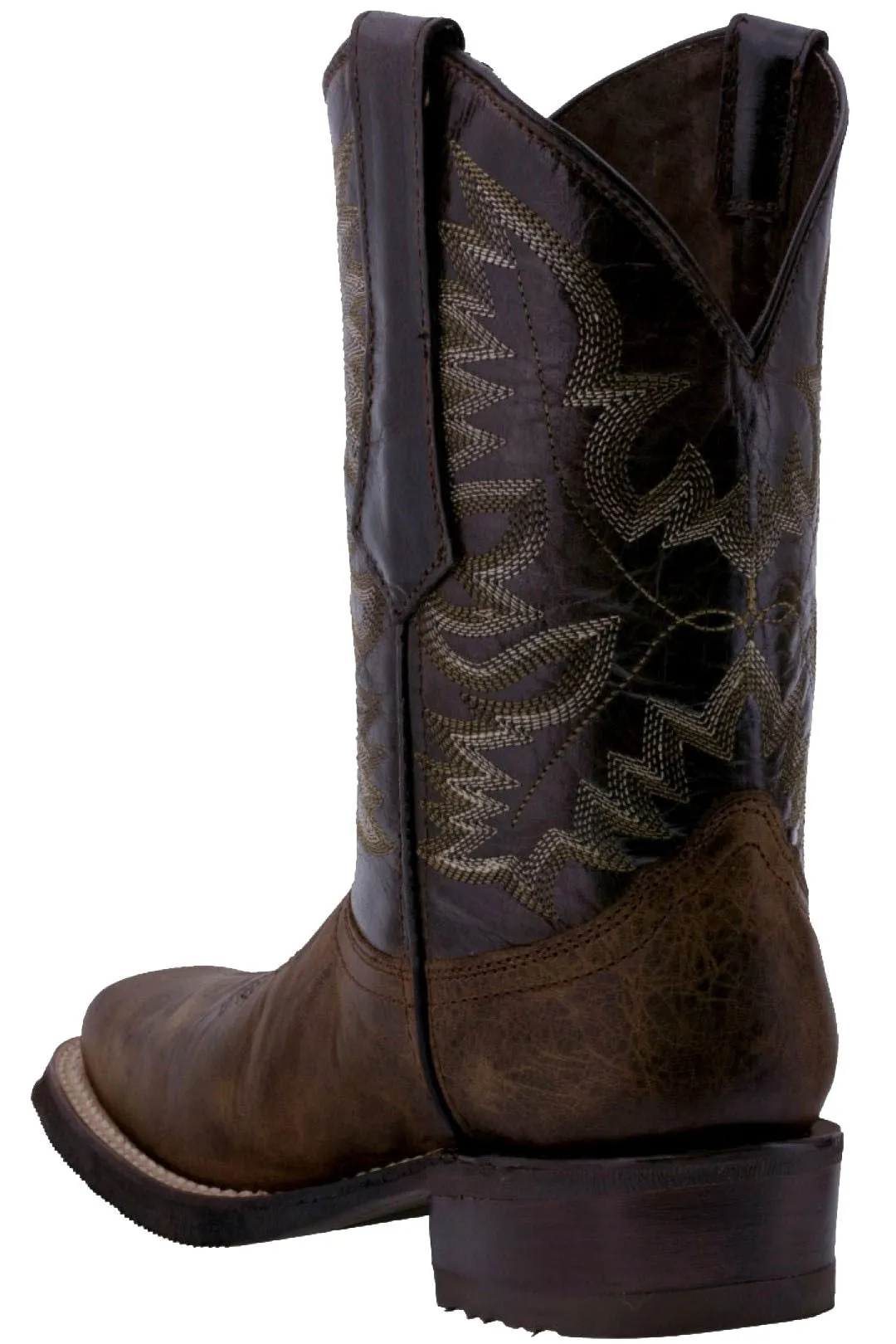 Mens Dark Brown Western Leather Cowboy Boots - Square Toe