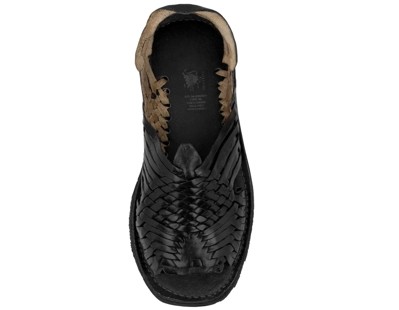 Men's Pachuco Black All Real Leather Mexican Huaraches Open Toe