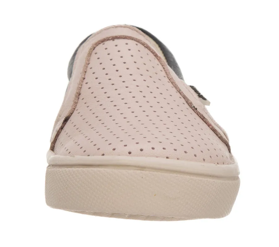 Old Soles Girl's and Boy's 6004 Hoffing Shoe Powder Pink Navy Perforated Upper and Smooth Leather Back Slip On Loafer Sneaker