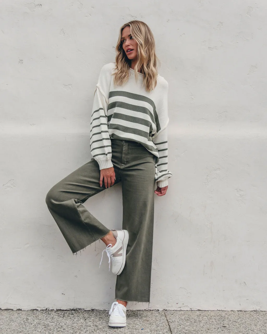 Olive and Cream Striped Pullover Sweater - FINAL SALE