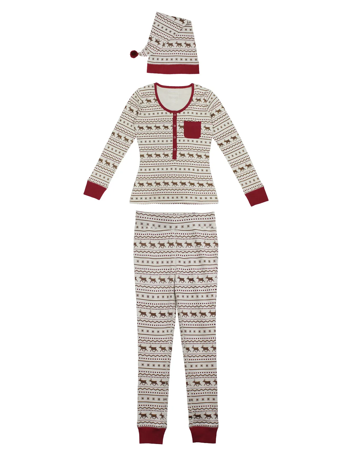 Organic Women's Holiday 2-Piece Lounge Set with Cap, Fair Isle Rudolph