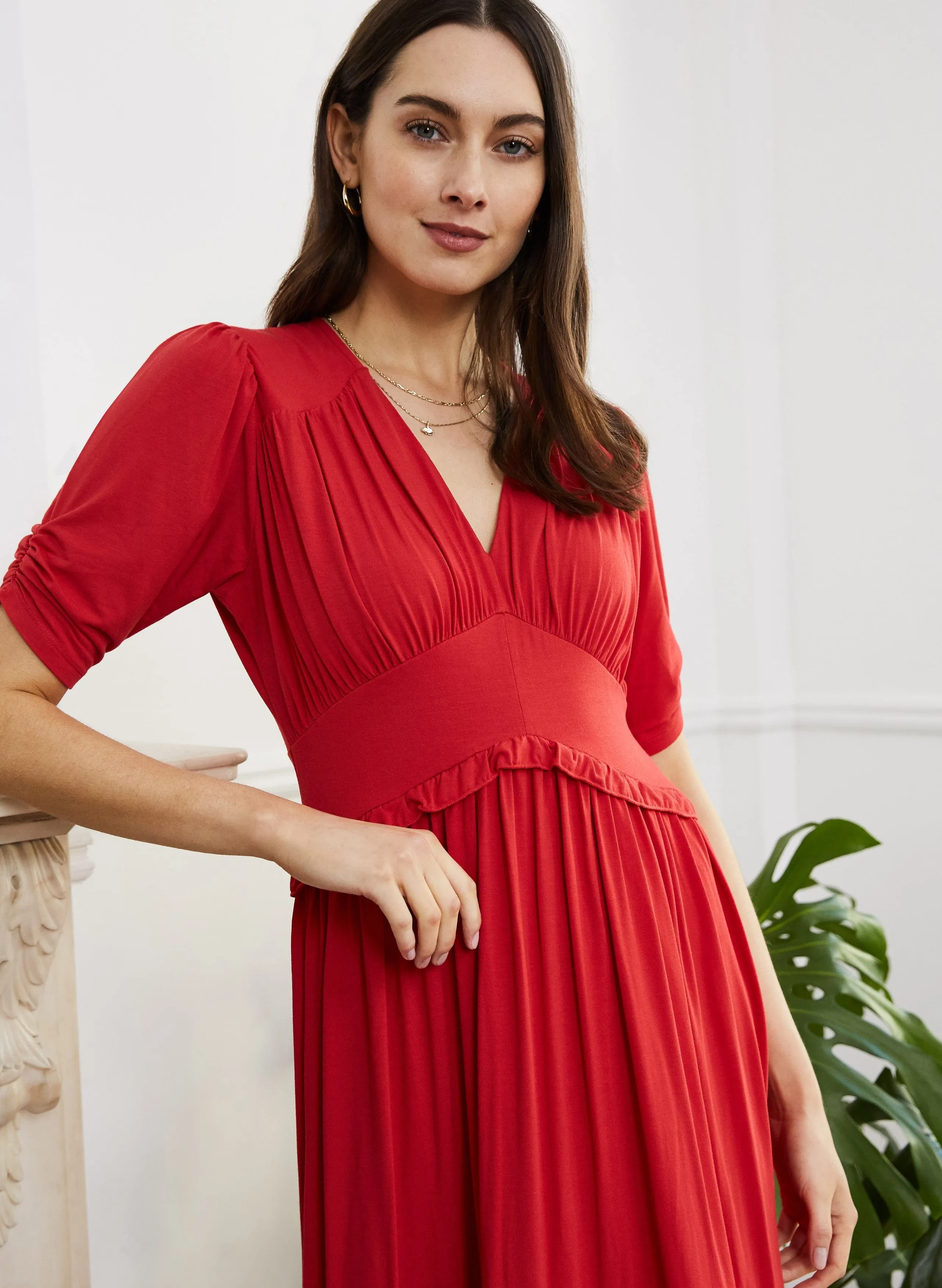 Ottilie LENZING™ ECOVERO™ Jersey Midi Dress | Strawberry Red