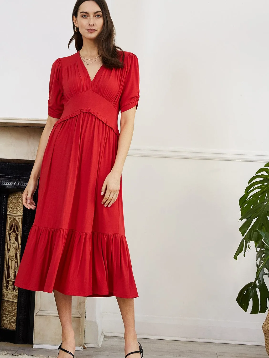 Ottilie LENZING™ ECOVERO™ Jersey Midi Dress | Strawberry Red