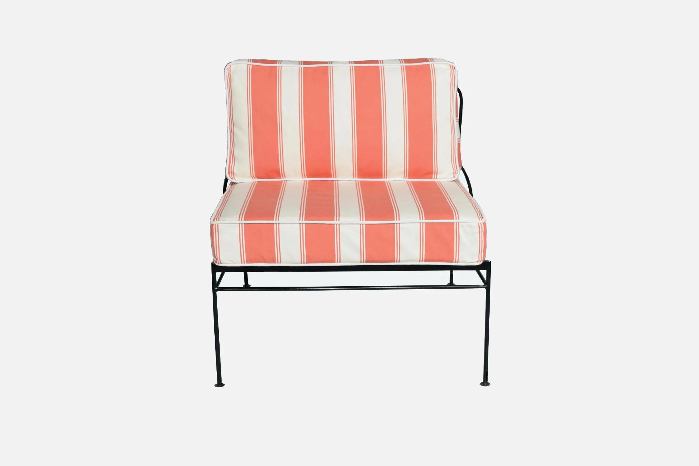 PALM SPRINGS GUNMETAL CHAIR, CORAL AND CREAM CUSHIONS