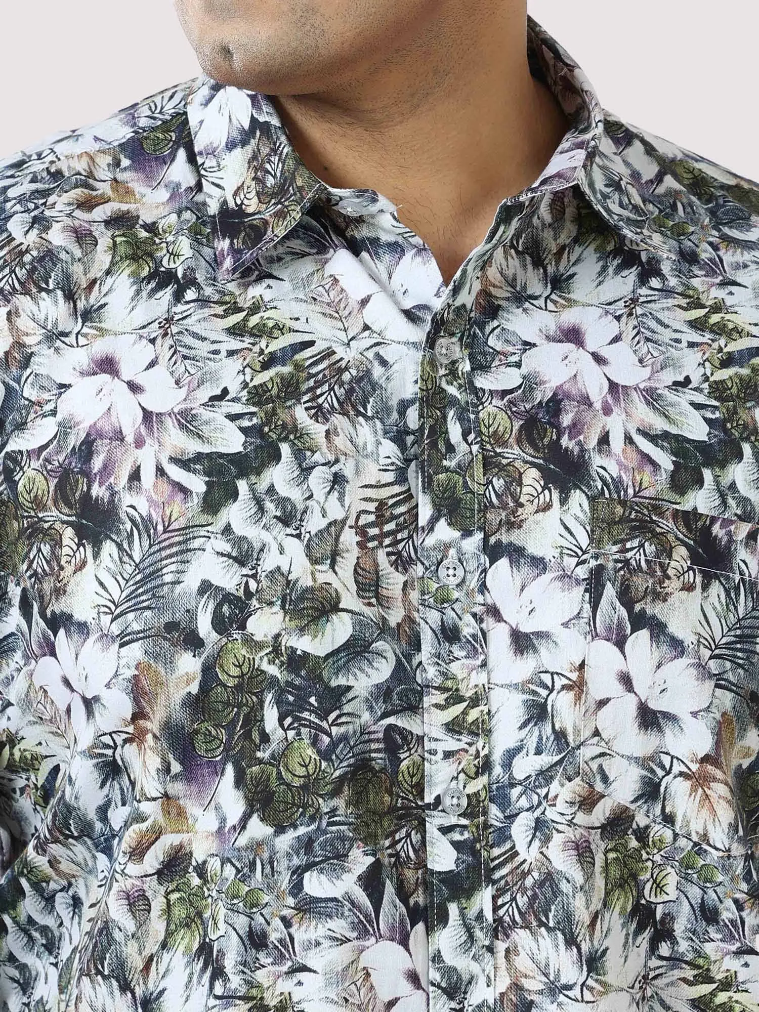 Pastel Floral Digital Printed Full Sleeve Men's Plus Size