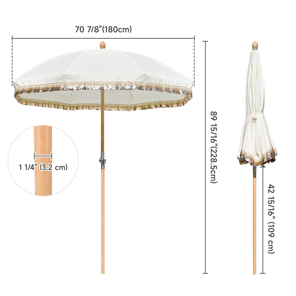 Patio Umbrella Tilt Wooden 6ft 8-Rib with Sequin Jazz