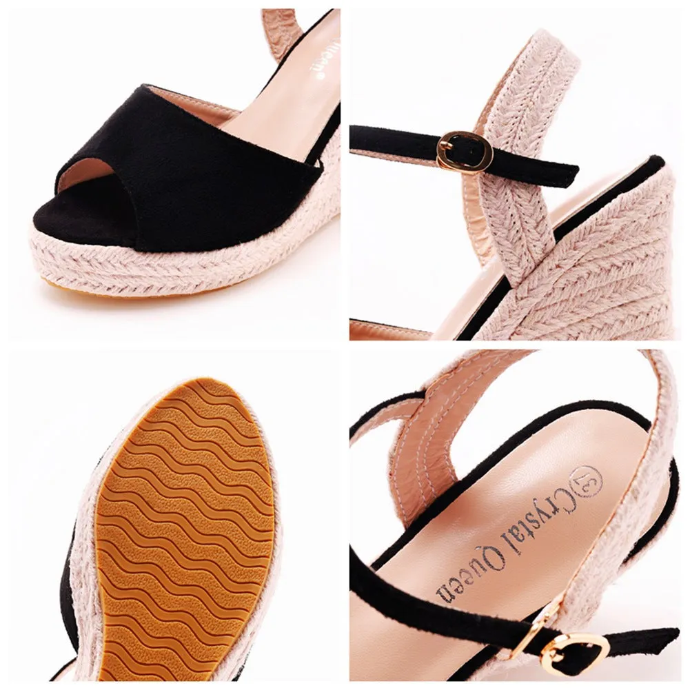 Peep Toe Espadrille Buckle Strap Wedge Sandals