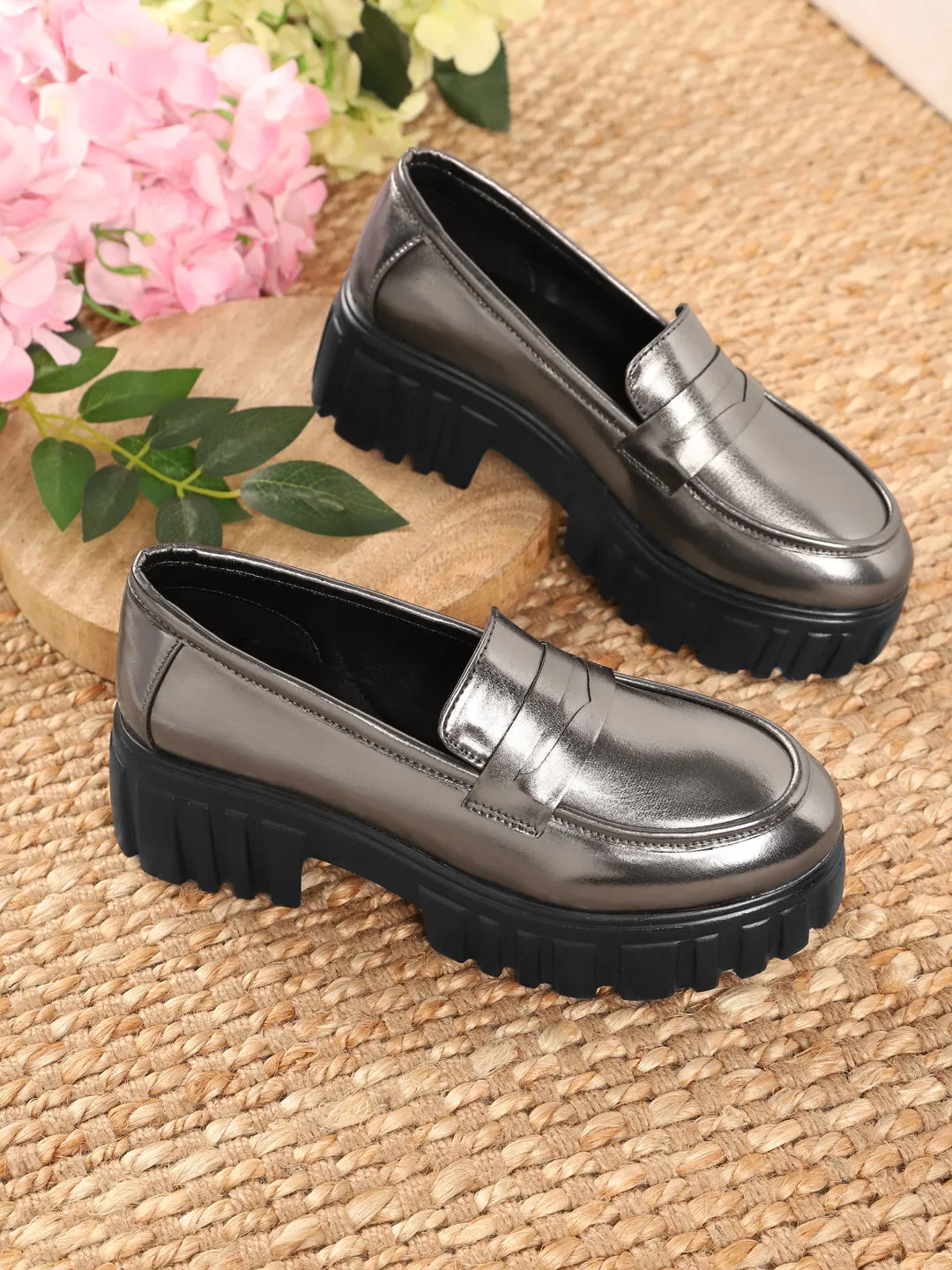 Pewter PU Block Loafers (TC-ANA-7981-PEW)