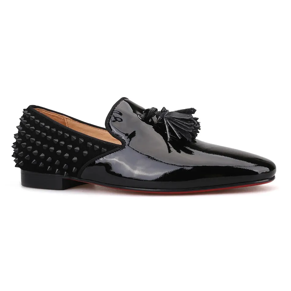 Piergitar Black Patent Tassel Loafers with Red Bottom