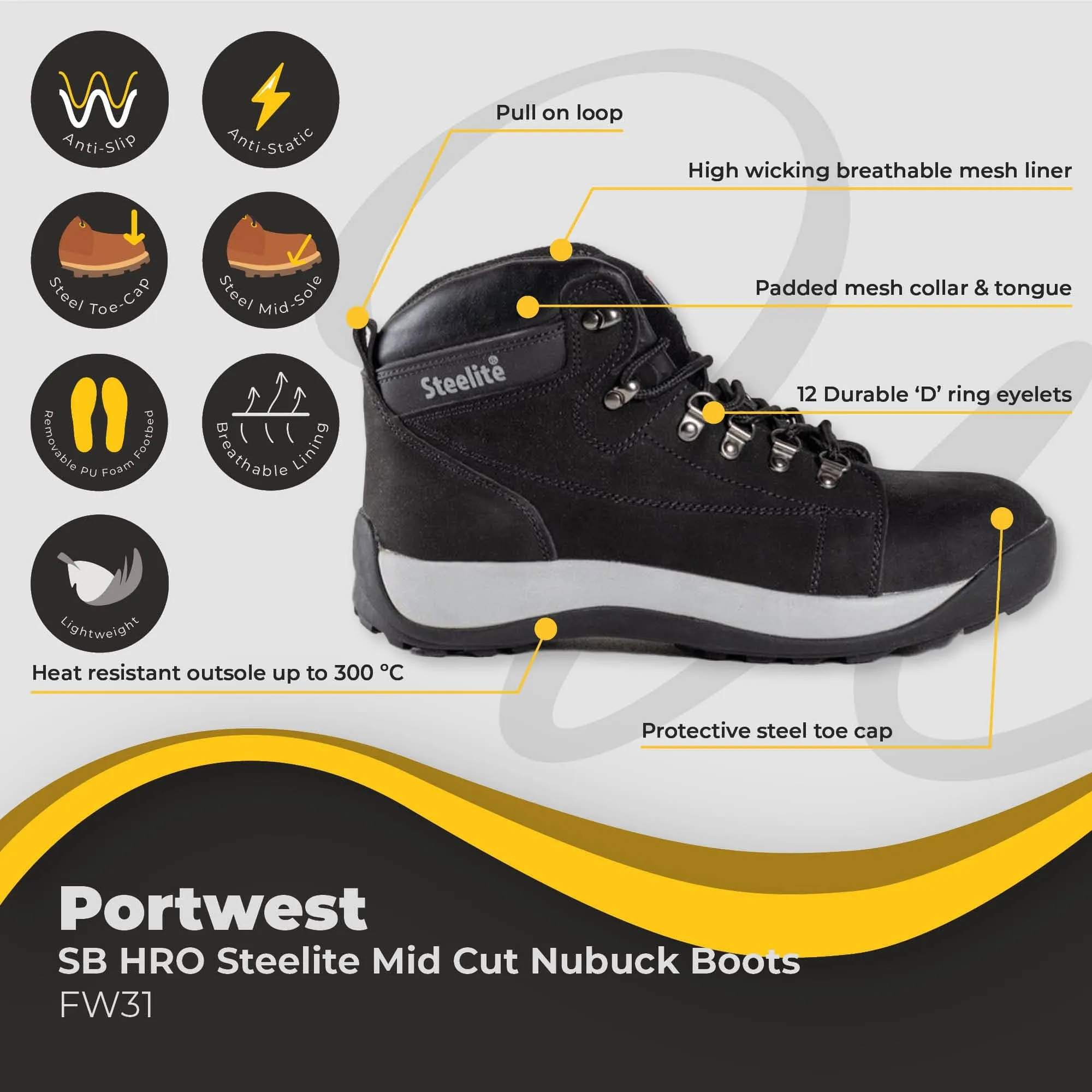 Portwest Steelite Mid Cut Nubuck Boot SB HRO FW31