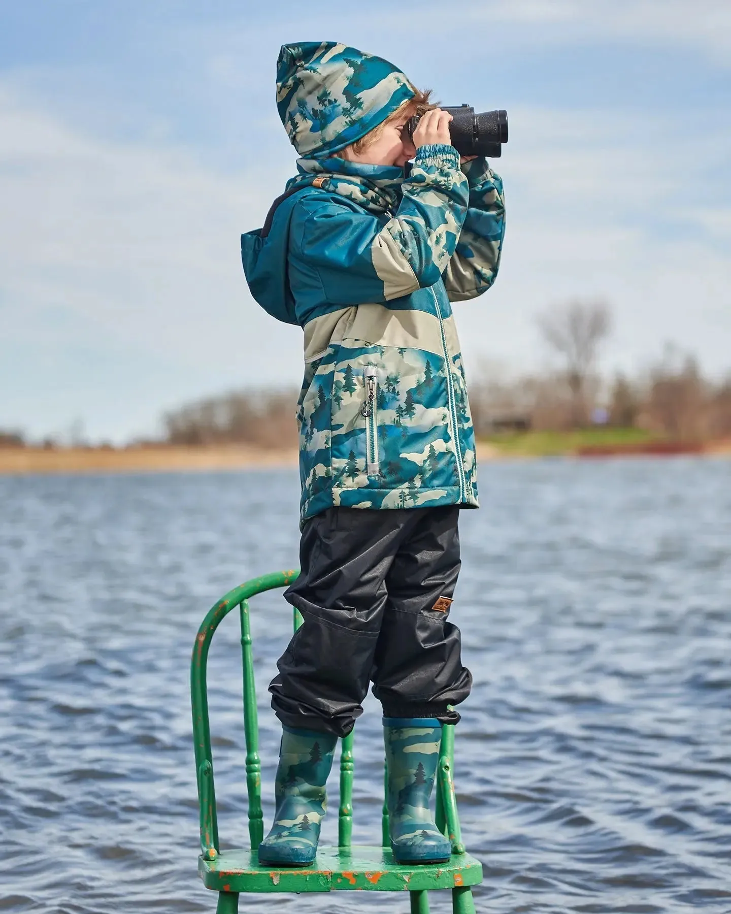 Printed Rain Boots Forest Green With Black Pines