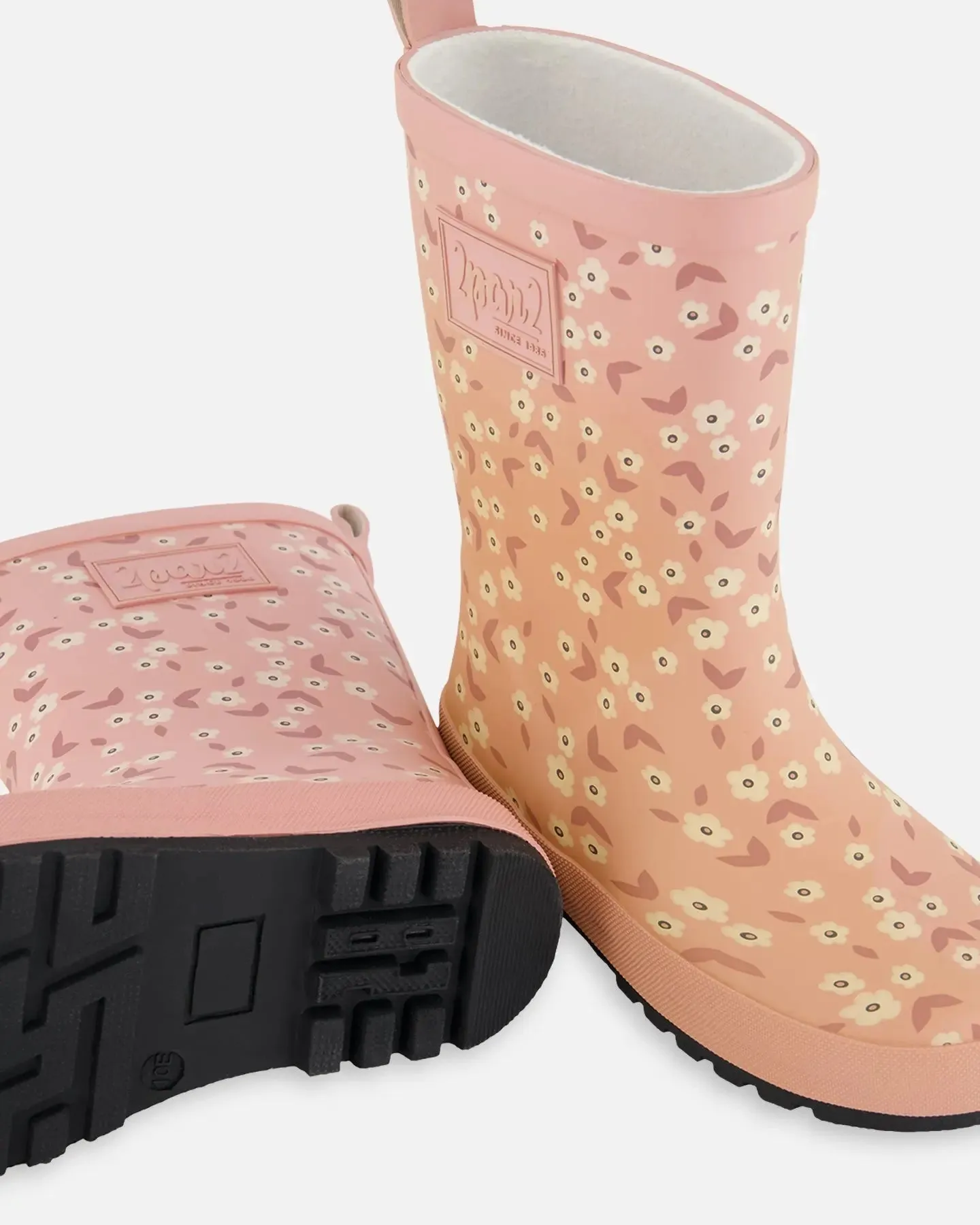 Printed Rain Boots Small White Flowers On Pale Pink