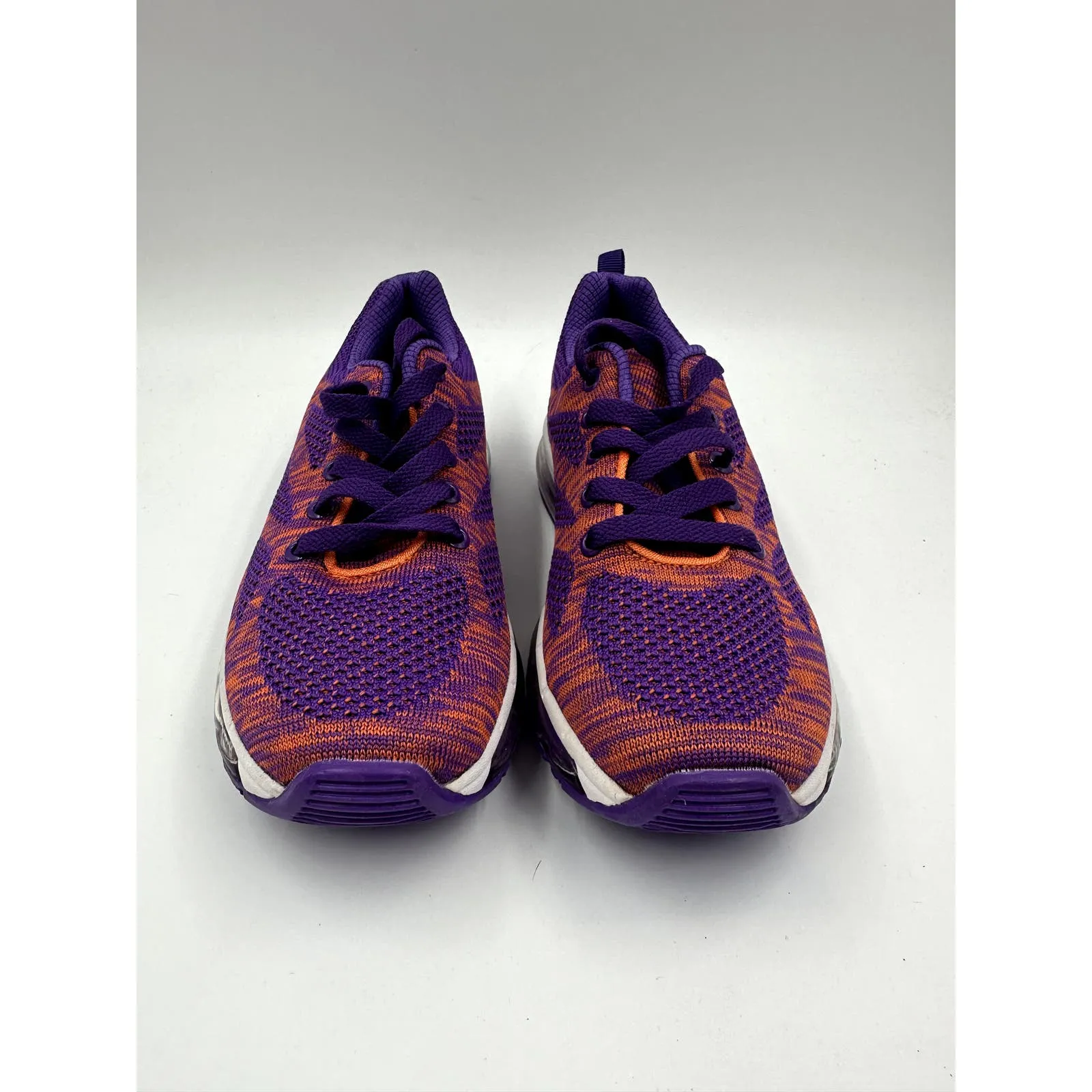 Purple and Orange Knit Low Top Sneakers with Purple Laces and Air Max Type Sole