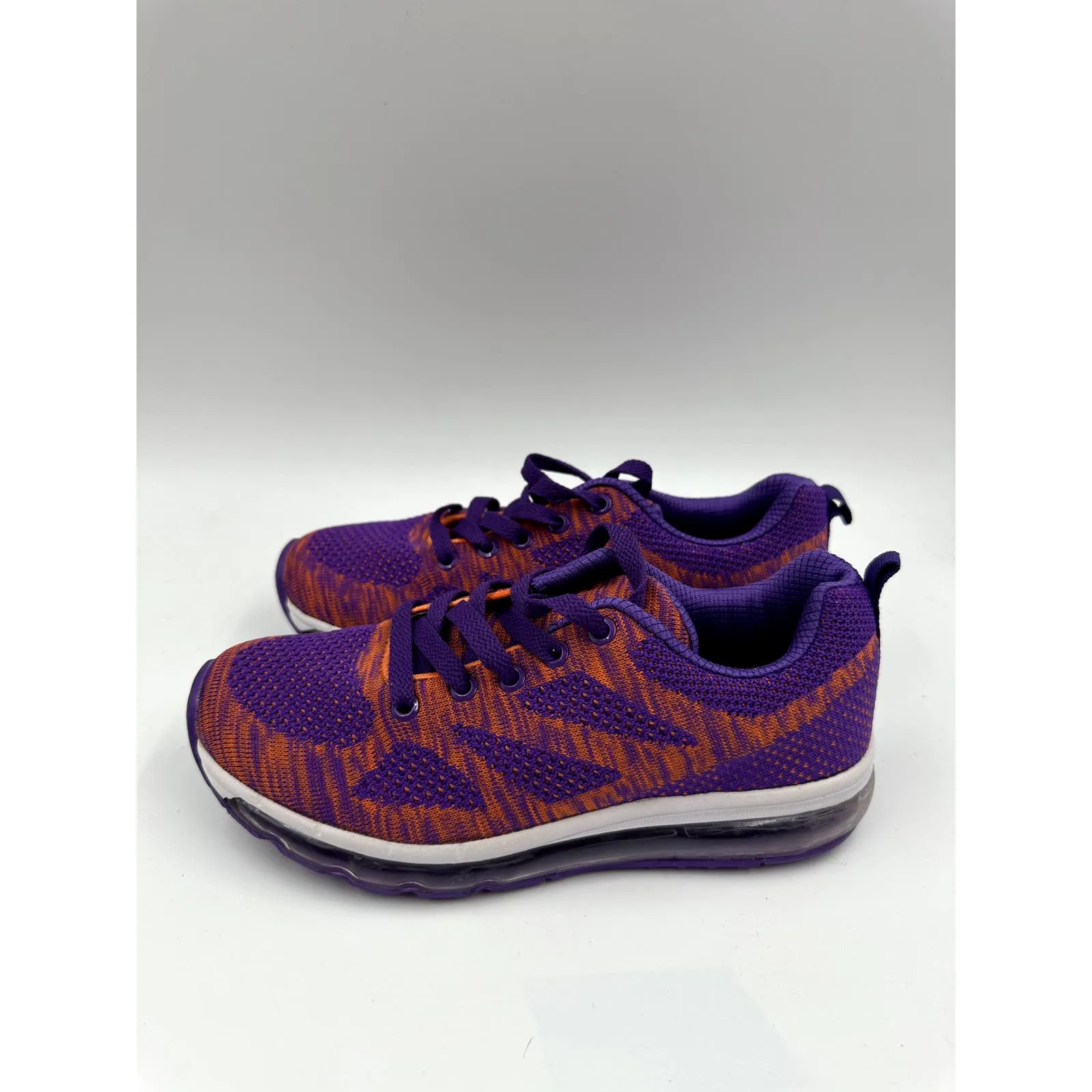 Purple and Orange Knit Low Top Sneakers with Purple Laces and Air Max Type Sole