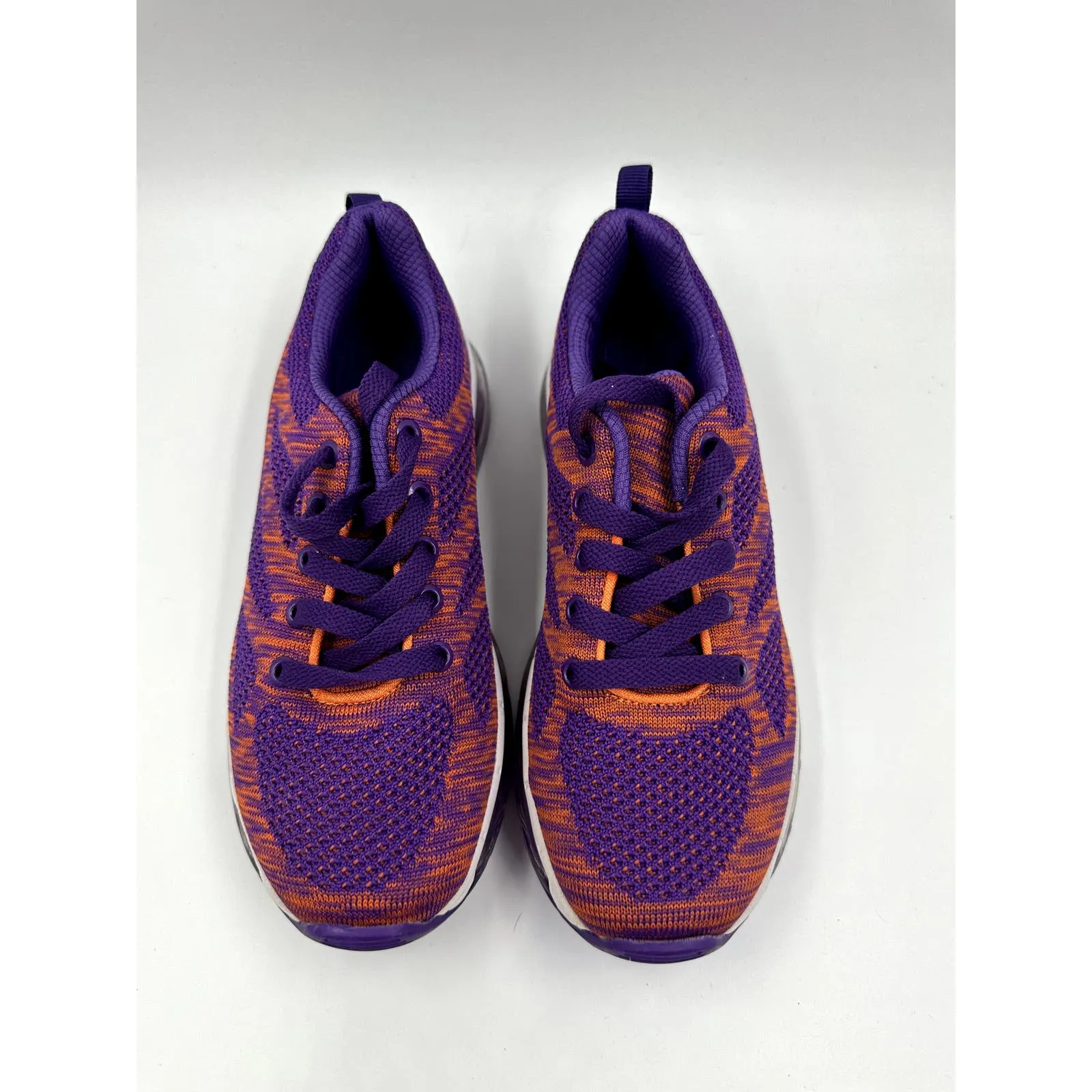 Purple and Orange Knit Low Top Sneakers with Purple Laces and Air Max Type Sole