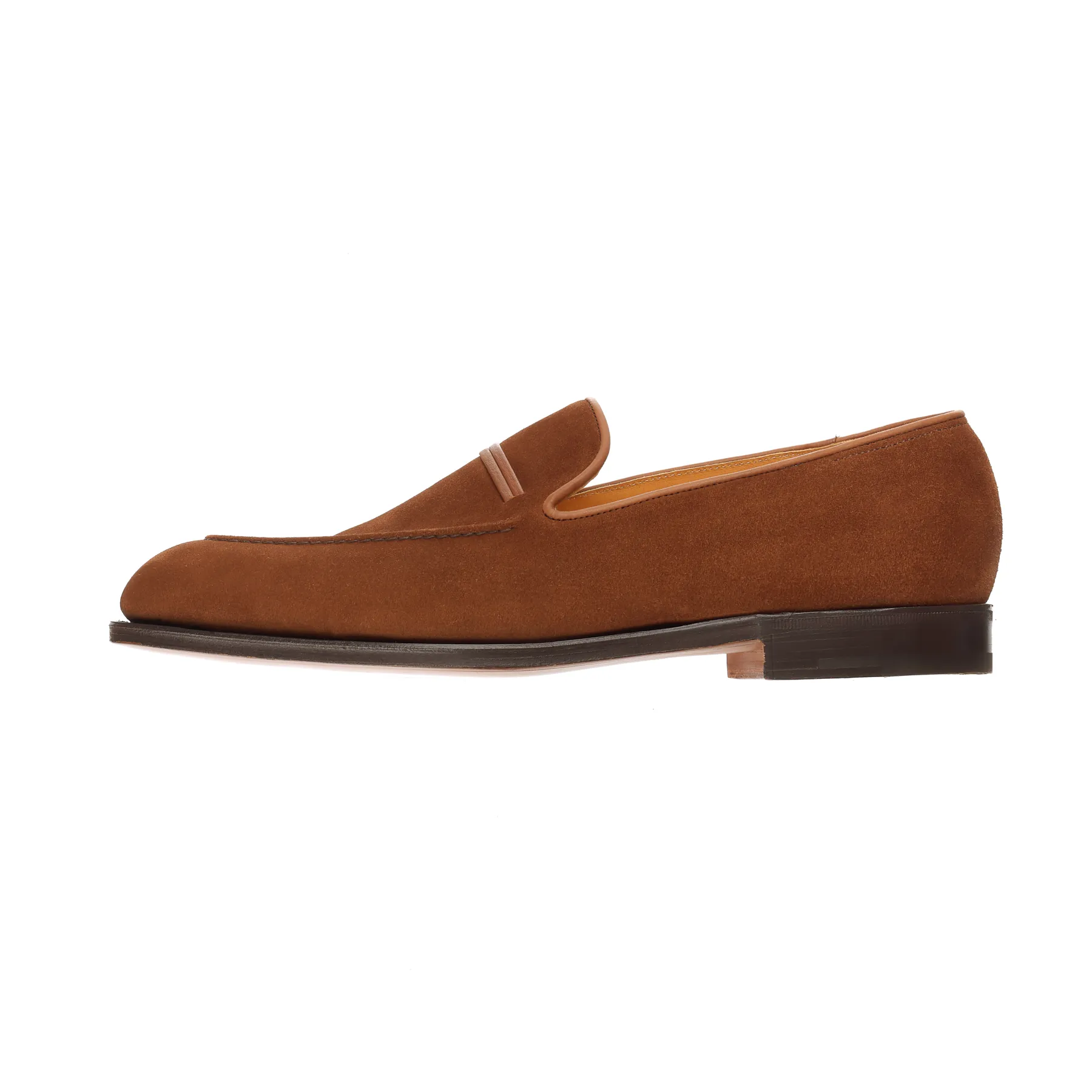 "Amble" Suede Loafer with Hand Stitched Apron in Brown