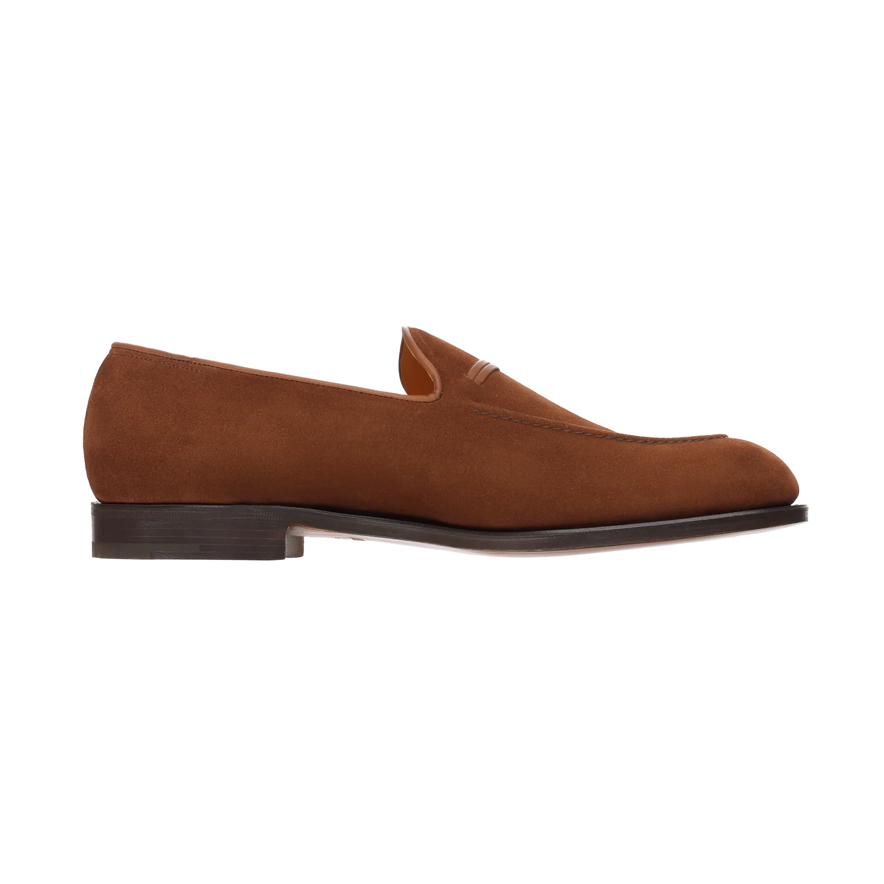 "Amble" Suede Loafer with Hand Stitched Apron in Brown