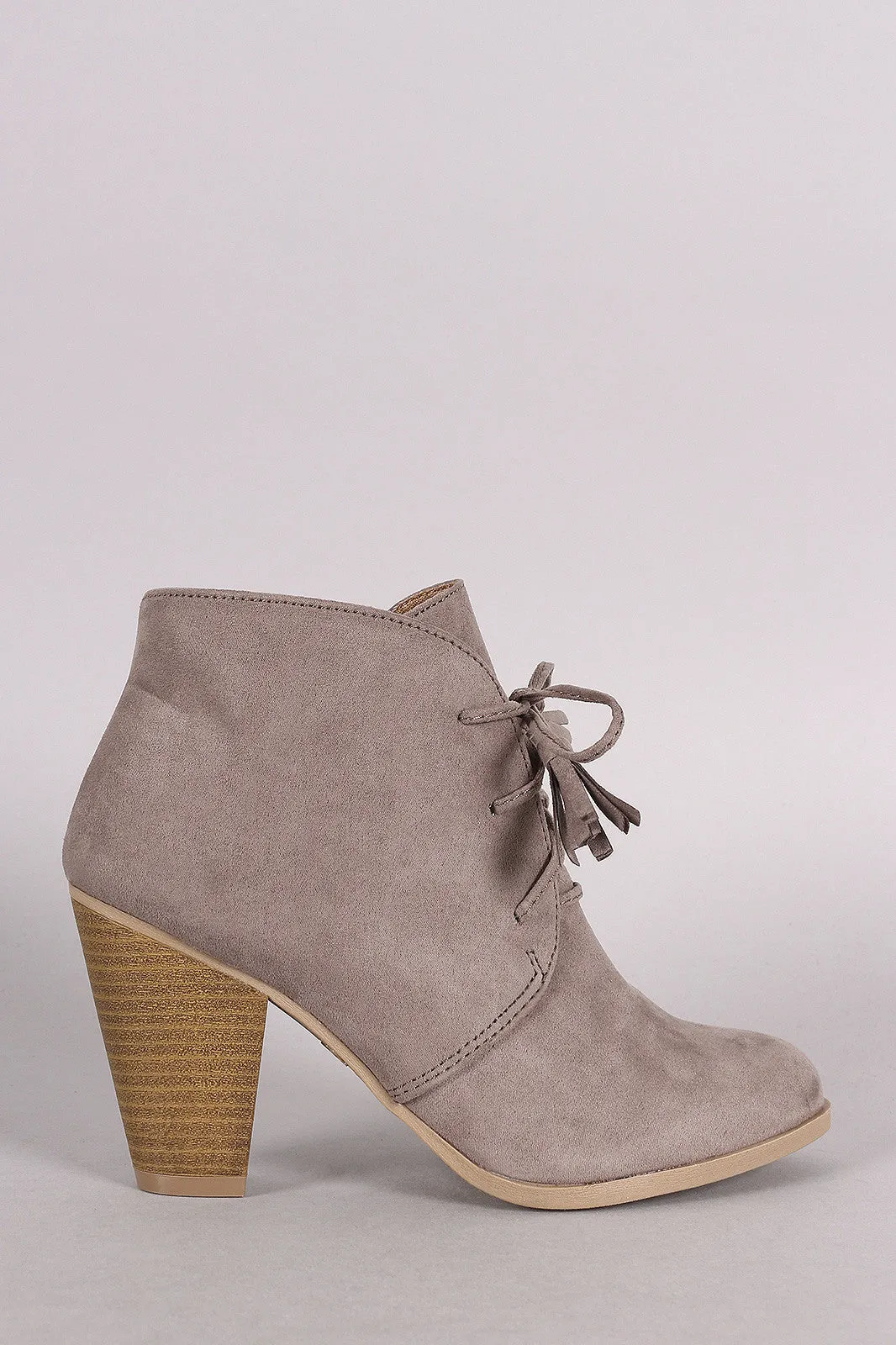 Qupid Suede Western Cowgirl Lace Up Ankle Boots