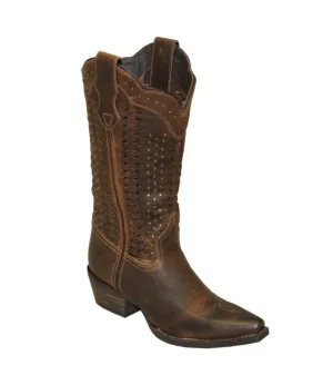 Rawhide Womens 12in Scalloped Top Brown Leather Cowboy Boots