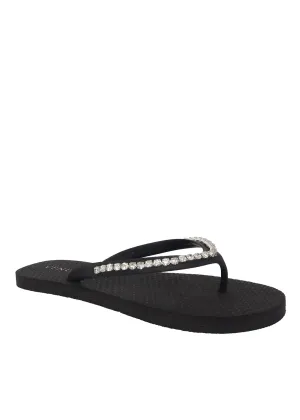 Rhinestone Flip-Flop Sandals - Black