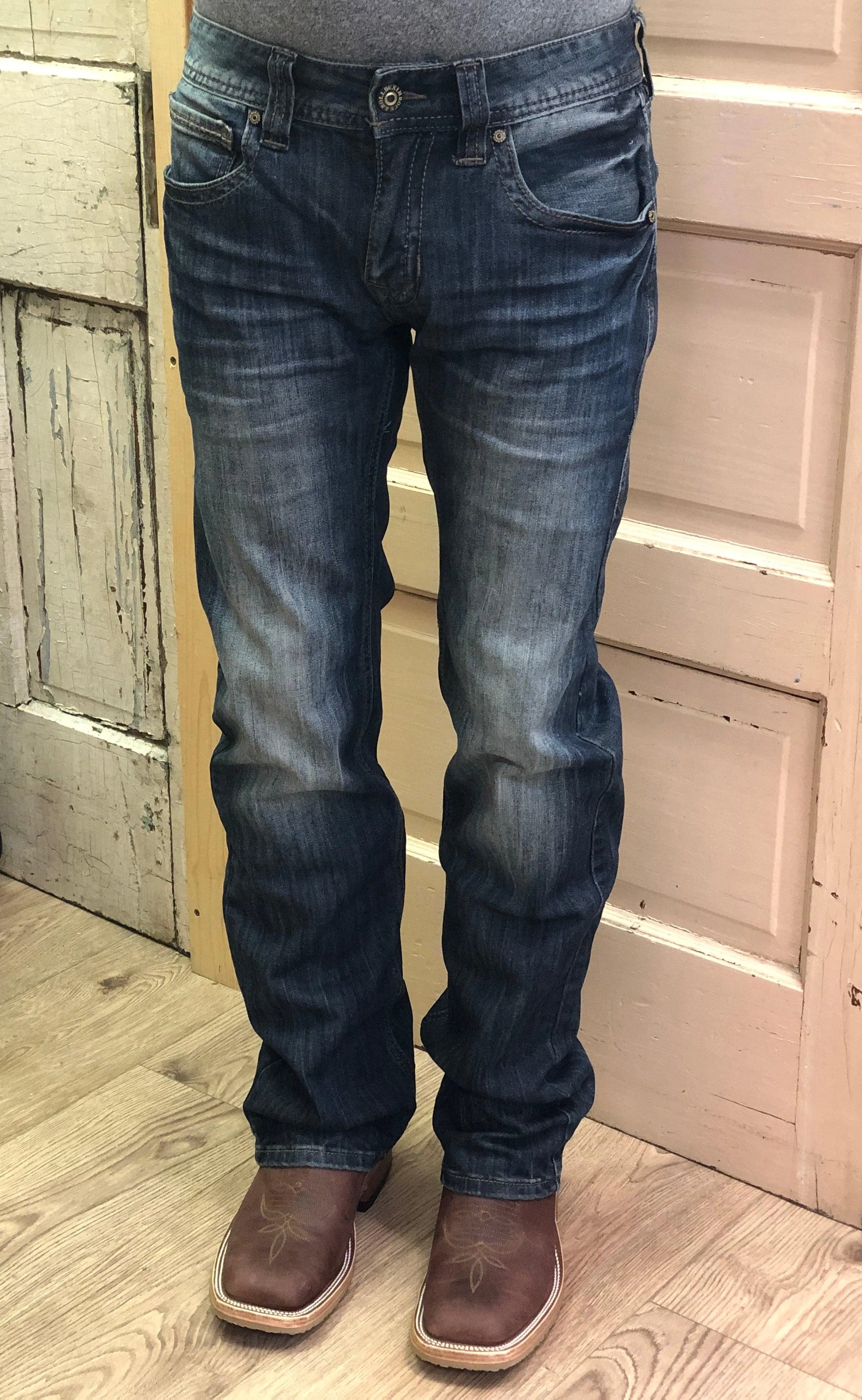 Rock & Roll Cowboy Regular Fit Dark Wash Straight Leg Jeans M1P4225