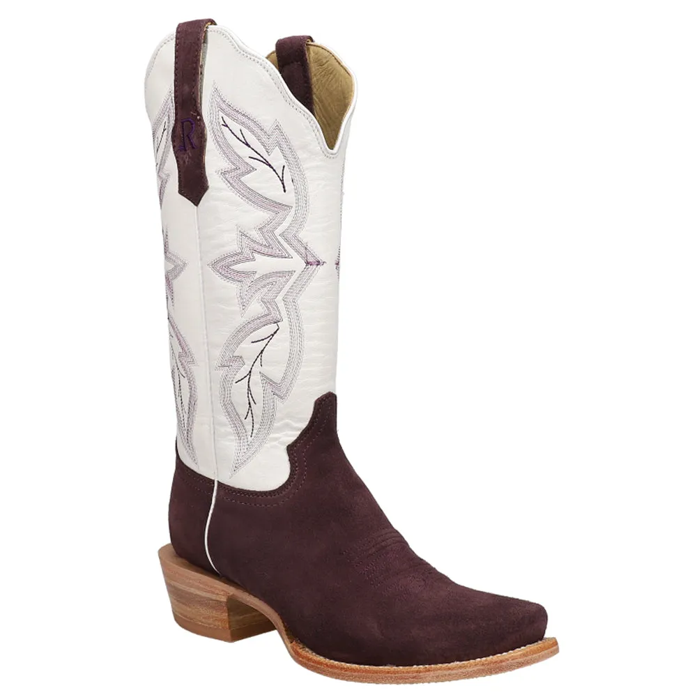 Rough Out Plum Embroidered Narrow Square Toe Cowboy Boots